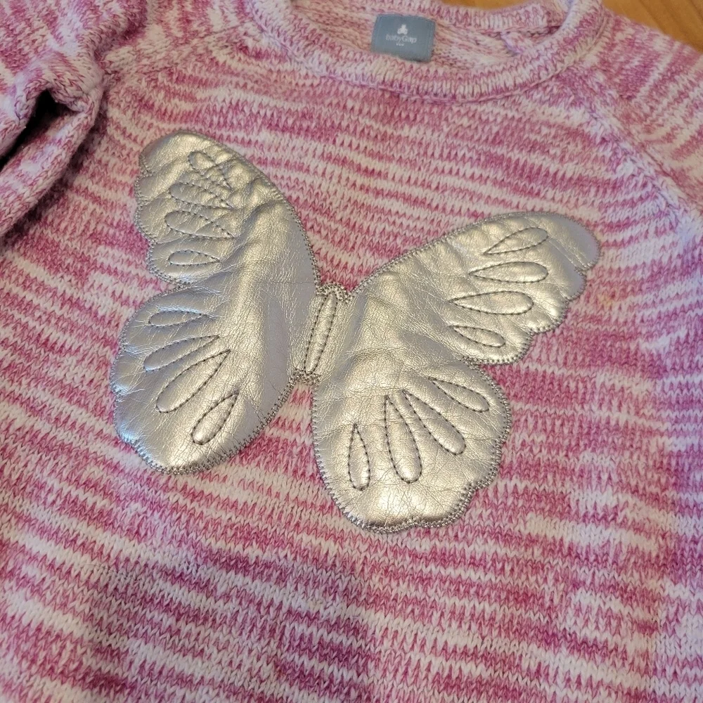Baby Gap Marbled Cotton Pink Butterfly Sweater Size 2T